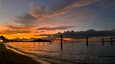 Beautiful sunset at Bophut Beach, Koh Samui, Thailandの写真素材