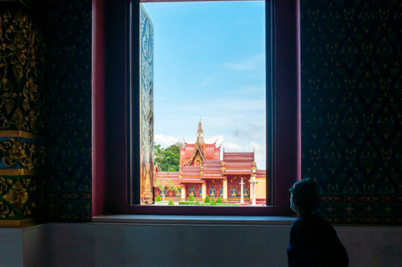 Window view at Wat Maha That Wachiramongkol (Wat Bang Thong), Phang Nga, Thailand
