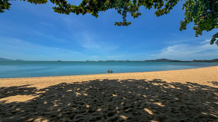 Sunny Day with Clear Turquoise Water at Beautiful W Beach, Koh Samui, Thailandの写真素材