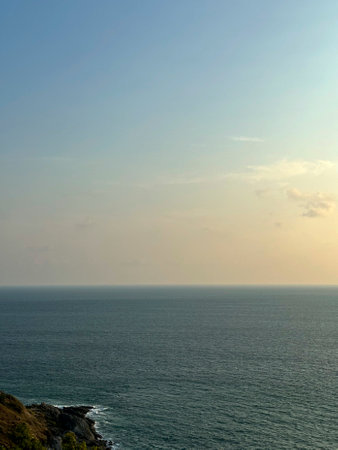 Beautiful seascape with sea and blue sky at sunset. Windmill Viewpoint, Phuket, Thailand