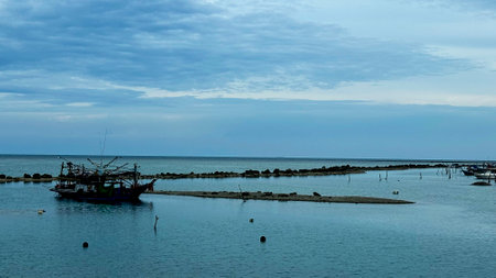 Fishing boat in the sea at sunset, Koh Samui, Thailand