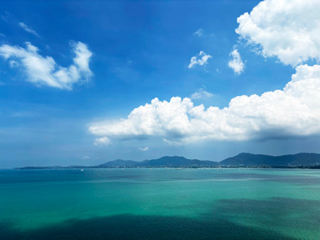 Panoramic view of the sea and the sky with clouds, Khao Khad Viewpoint, Phuketの写真素材