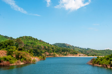 Stunning landscape of Chalong Dam in Phuket, Thailandの写真素材