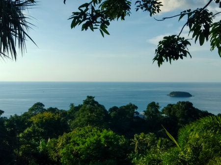 Sea view from the top of the mountain from Karon Viewpoint in Phuket, Thailandの写真素材