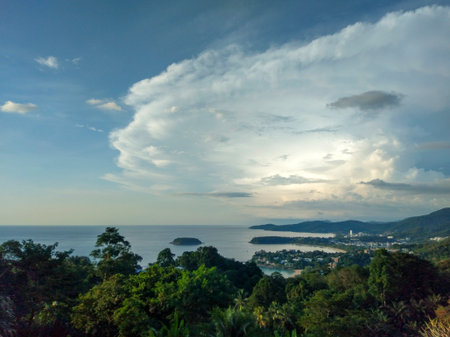 Sunset at Phuket, Thailand. The view from Karon Viewpoint in Phuket, Thailandの写真素材