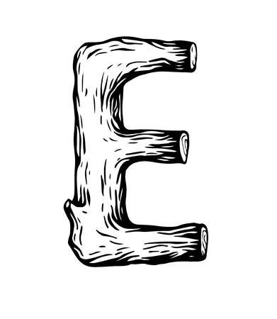 Black engraving Letter E made of wood vector illustrationのイラスト素材
