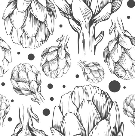 Seamless pattern with artichokes. Vector illustration. Botanical pattern for textiles and wallpapers.のイラスト素材
