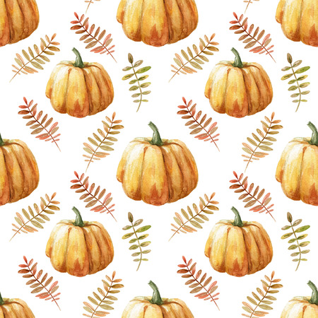 Watercolour seamless pattern with the pumpkin on the white background.の写真素材