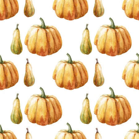 Watercolor seamless pattern with pumpkin on the white background.の写真素材