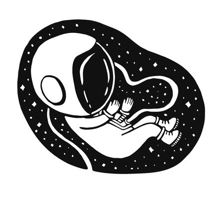 Cute astronaut embryo in space. Hand drawn vector illustrationのイラスト素材