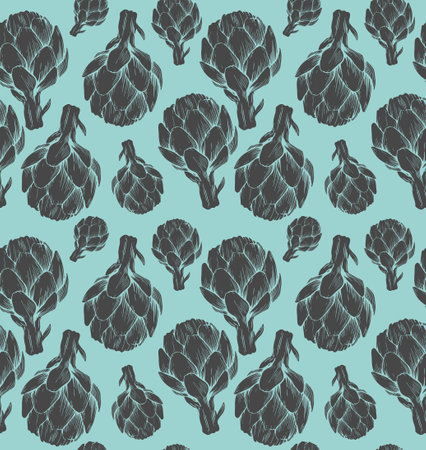 Seamless pattern with hand drawn artichokes. Vector illustration. Botanical pattern for textiles and wallpapers.のイラスト素材