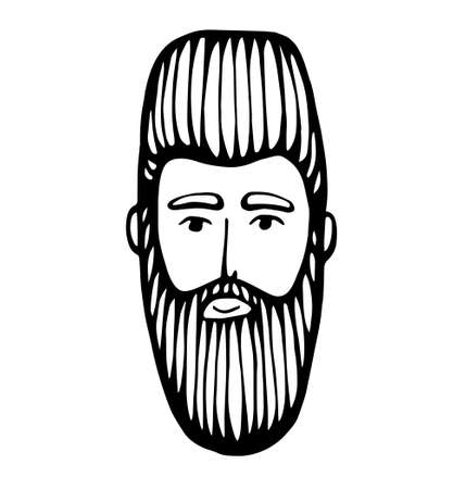 Hipster head with beard. Hand-Drawn Doodle. Vector Illustration - stock vector. Hand drawn cartoon character. Bearded manのイラスト素材