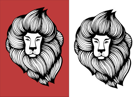 Vector Illustration of Lion head. stock vector. Hand drawn lion character. Line art tattoo template. Symbol of pride and glory.のイラスト素材
