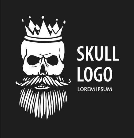 skull in crown with beard and mustache isolated vector illustration. Skull logoのイラスト素材