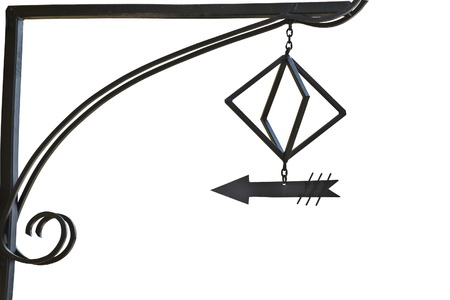 suspended iron arrow orientalizing the direction to follow on white