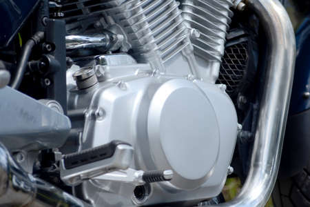 close view of gray motorcycle modern engineの写真素材