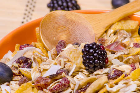 healthy breakfast meal with cereals and cultivated berriesの写真素材