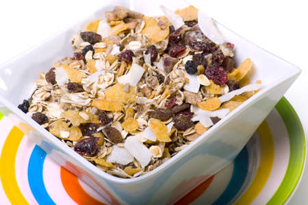 healthy breakfast meal with cereals and cultivated berriesの写真素材