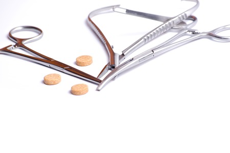 surgical instruments for general medical interventions isolated on white backgroundの写真素材