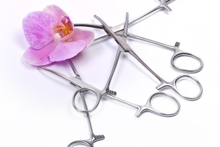 surgical instruments for general medical interventions isolated on white background