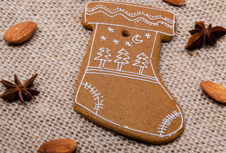 gingerbread figurines with beautiful details from white sugarの写真素材