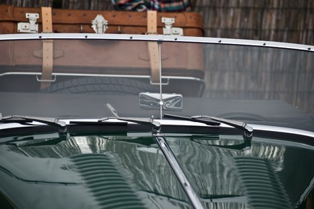 hood and auto wipers of a green Morgan classicの写真素材
