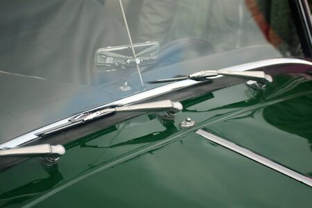 hood and auto wipers of a green Morgan classicの写真素材