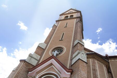 christian church in Europe with blue sky in backgroundの写真素材
