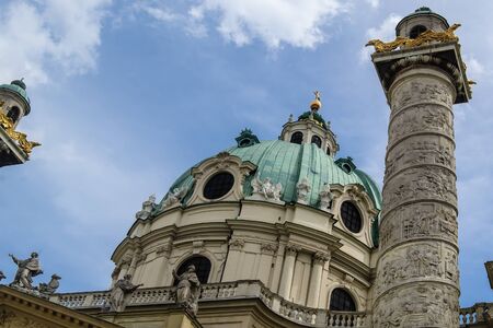 architectural detail of the Saint Karl church in Viennaの写真素材