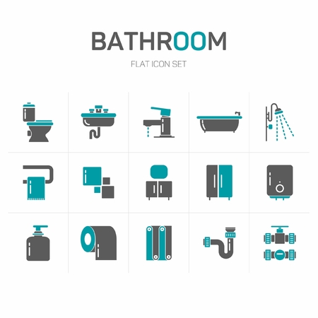 Vector two colors bathroom icon set on white backgroundのイラスト素材