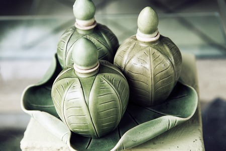 green spa ceramic bowls, natural balinesian styleの写真素材