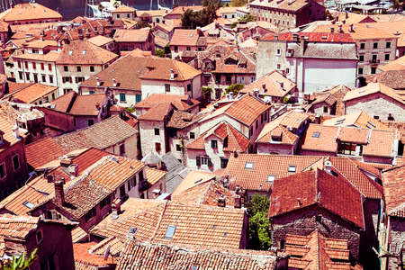 Old Town Kotor. Kotor rooftops of the old town. Old town of Kotor and Boka Kotorska bay in Montenegroの写真素材