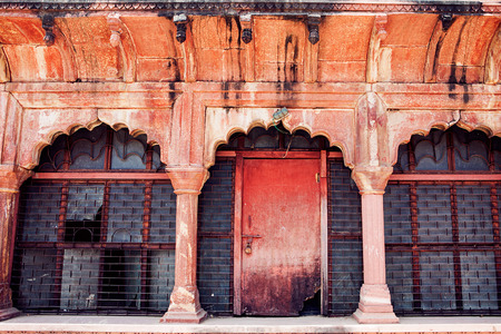 building fragment with door in red fort Agra Indiaの写真素材