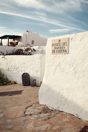 Mediterranean traditional architecture in Ibiza: beautiful Church of Santa Eularia des Riu in Ibiza Spainの写真素材