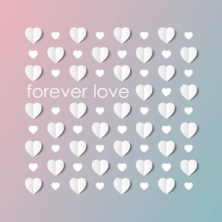 Vector art for save the date card, wedding invitation or valentine's day card. 3D paper hearts with shadow on a pink and blue gradientのイラスト素材