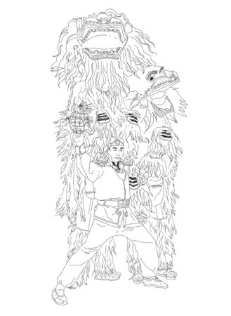 The Chinese New Year dragon and lion danceのイラスト素材