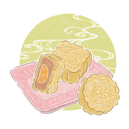 moon cake, food illustrationのイラスト素材