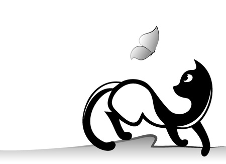 illustration with a cat and a butterfly のイラスト素材