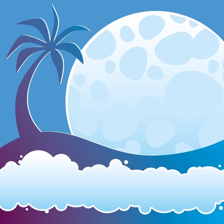 illustration of tropical night with a palm, moon and sea foamのイラスト素材