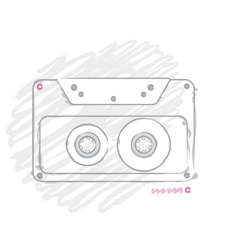 illustration with a stylized gray compact cassette on grunge backgroundの写真素材