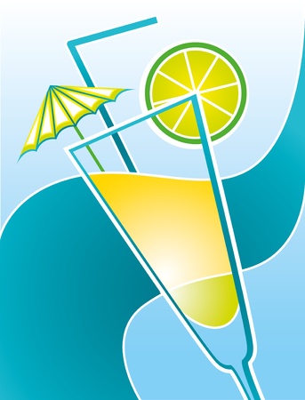 illustration with a cocktail and sea waveのイラスト素材