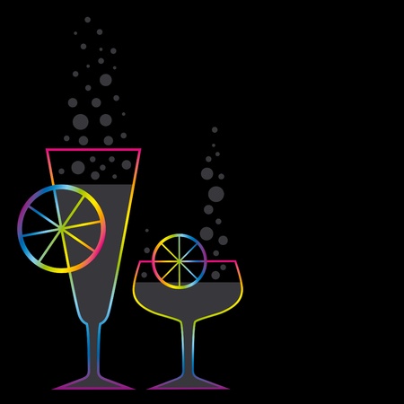 illustration with two coctails on black backgroundのイラスト素材