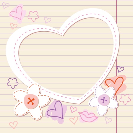 vintage romantic frame with paper heart and flowersのイラスト素材