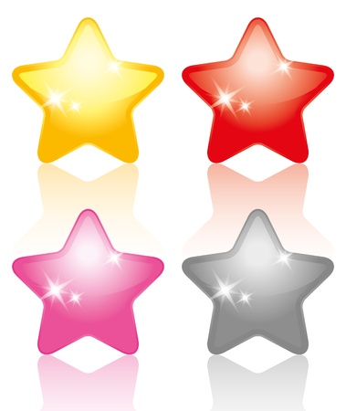 set of glossy colorful stars on white backgroundのイラスト素材