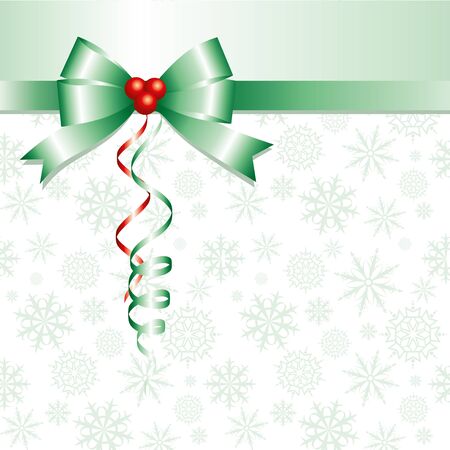 green christmas background with bow and holly berriesのイラスト素材