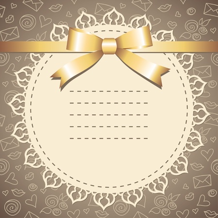 vintage frame with lace and gold bowのイラスト素材