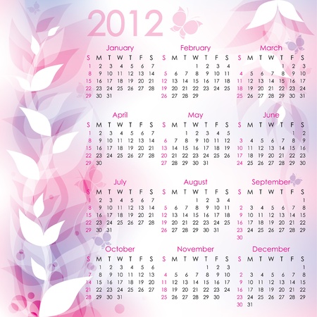 calendar 2012. pink abstract background with butterfliesのイラスト素材