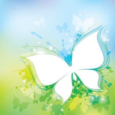 spring background with white butterfly and transparent blotsのイラスト素材