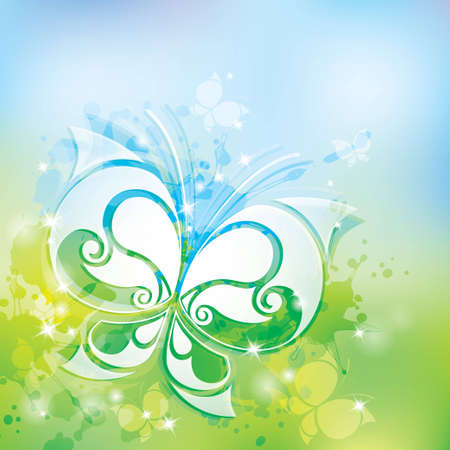 spring background with white butterfly and transparent blotsのイラスト素材
