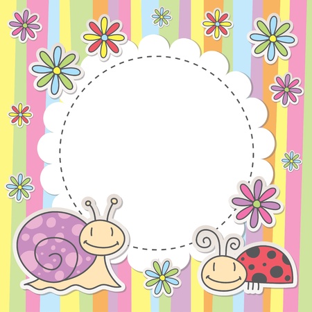 cute kid card with snail and ladybugのイラスト素材